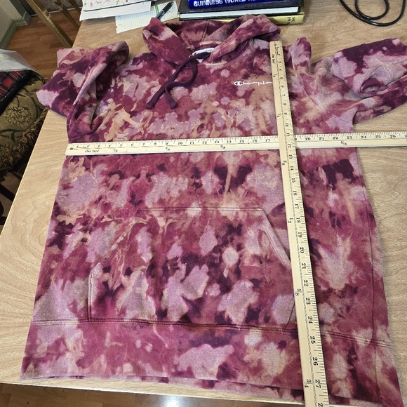 Champion Womens Sweatshirt Kangaroo Pockets Burgundy Multicolor Tie Dye Large - Picture 13 of 16